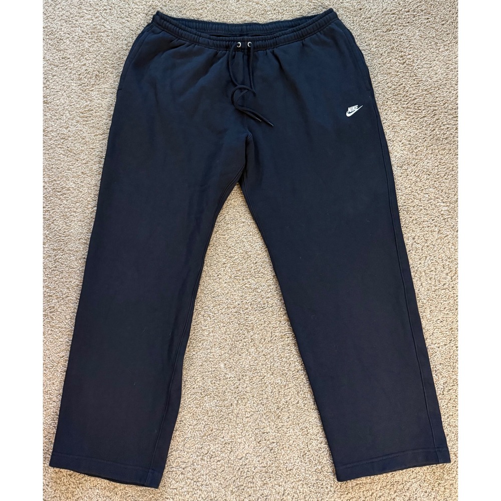 Nike Club Fleece Sweatpants Mens XXL Black Straight Leg Open Hem Logo Pants